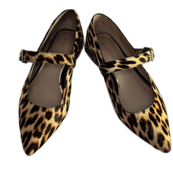 Gianni Bini Leopard Print Strap Leather Slip On Flats Designer Womens Casual - Picture 1 of 8